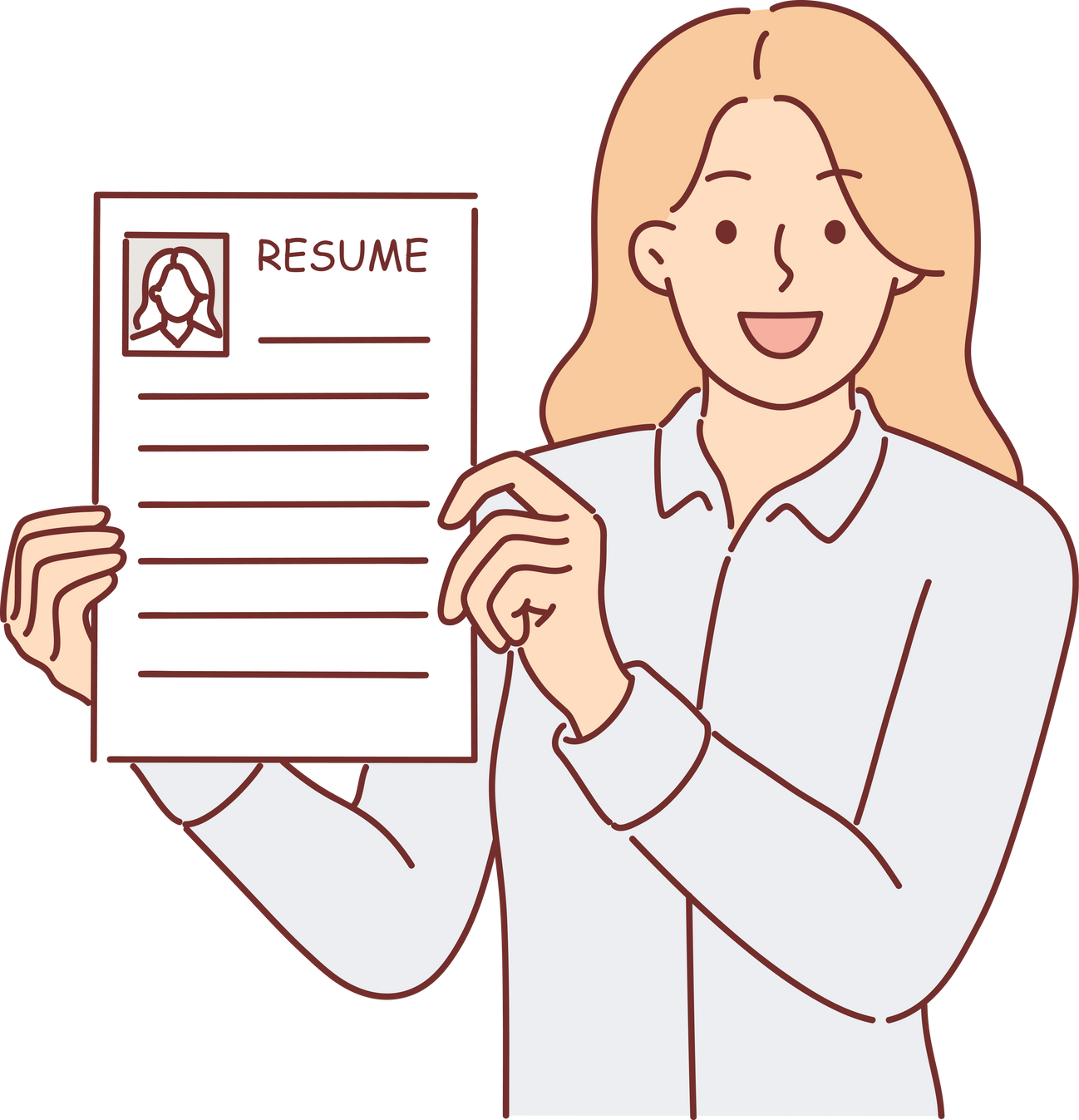 Business woman shows resume describing work skills, wanting to find new job thanks to quality CV