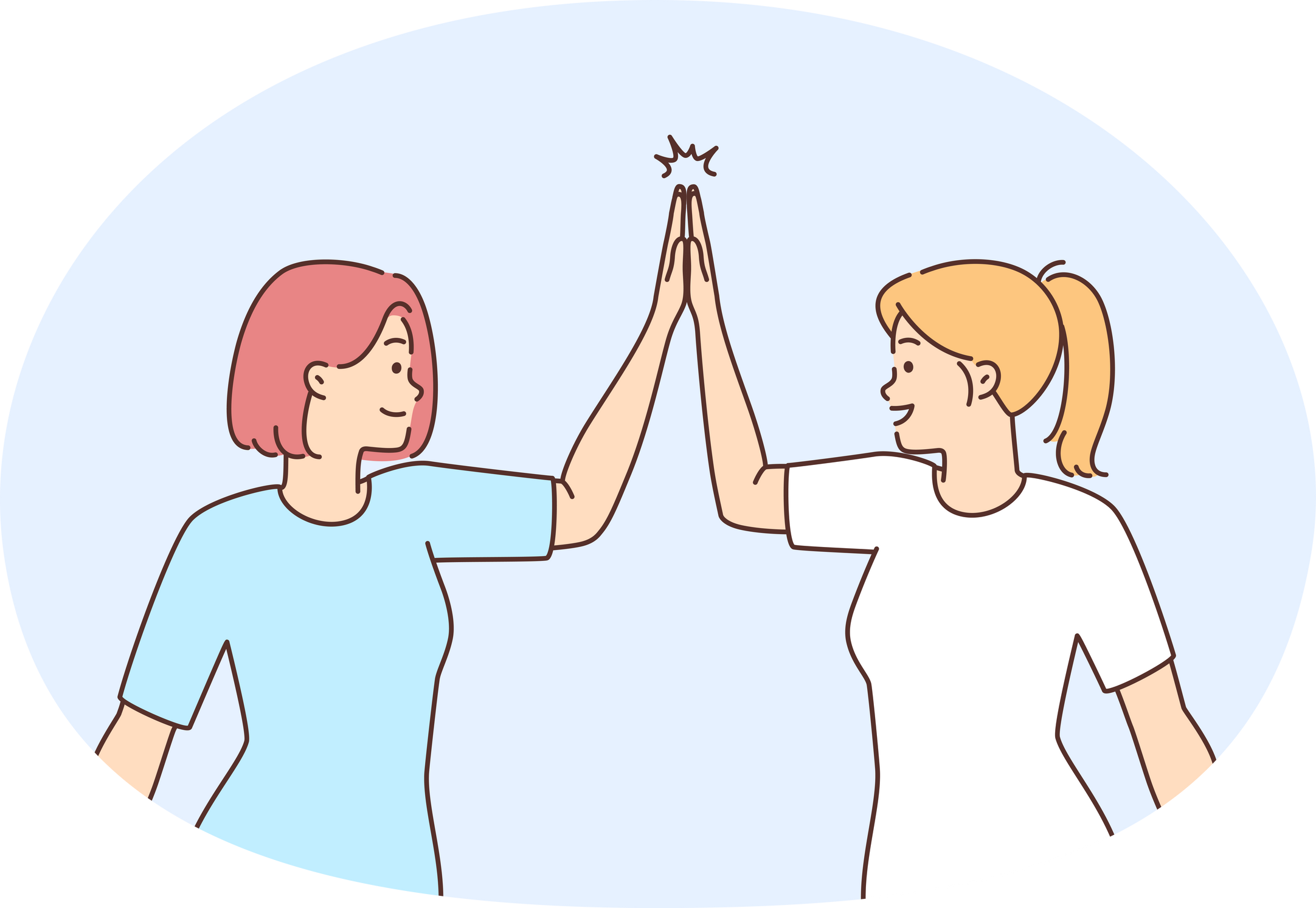 Smiling girl give high fives celebrate success